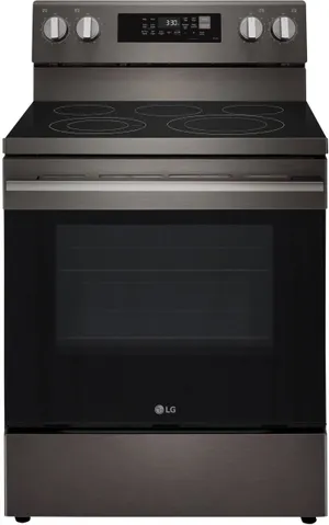 Credit: LG Front view of the LG LREN6323ZE black stainless electric range