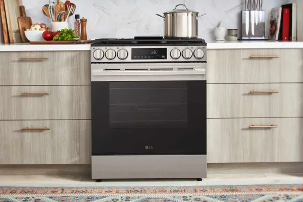 The LG LSGL5833X gas range in a kitchen