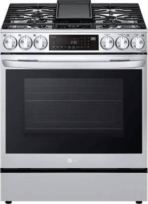 Front view of the LG LSGL6335F slide-in gas range 