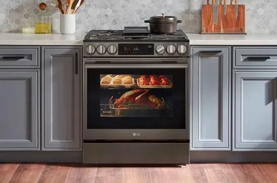 A graphic demonstrating the LG LSGL6335Z InstaView range feature 