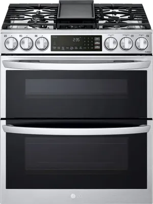 Front view of the LG LTGL6937F double oven gas range