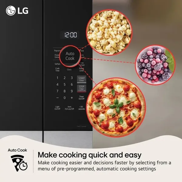 An infographic describing the Auto Cook feature on an LG microwave 