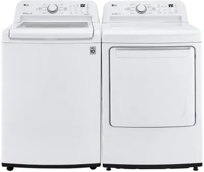 An LG laundry pair featuring the LG WT7005CW washer and LG DLE7000W dryer