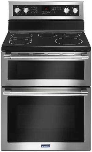 Credit: Maytag Front view of the Maytag MET8800FZ double oven range