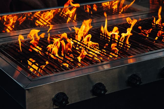 Front view of a gas grill