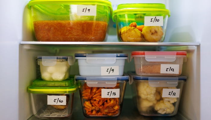App_Lunch-Packing-Tips_4.jpg Leftovers packed in the fridge, clearly dated