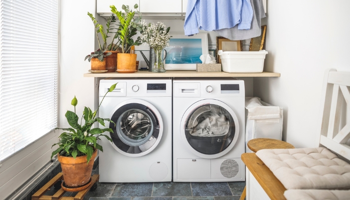 A laundry pair in a compact laundry room
