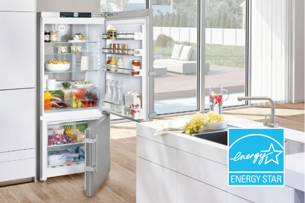 Liebherr Refrigerator Energy star certified Liebherr bottom freezer refrigerator in a kitchen