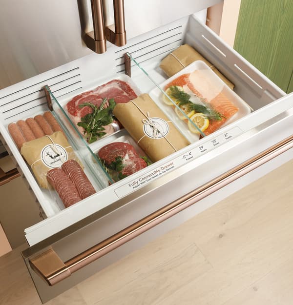 Cafe's convertible drawer with a selection of meats