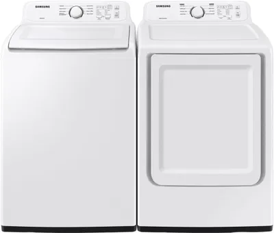 Credit: Samsung A Samsung WA40A3005AW washer and Samsung DVE41A3000W dryer laundry pair