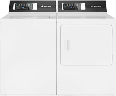 A Speed Queen laundry pair featuring the Speed Queen TR7006WN washer and Speed Queen DR7004WE dryer