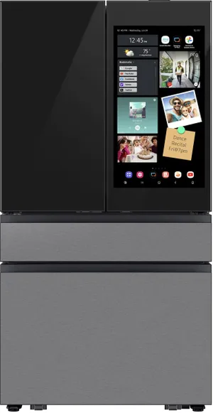 Front view of the Samsung RF90F29AECR French door refrigerator 