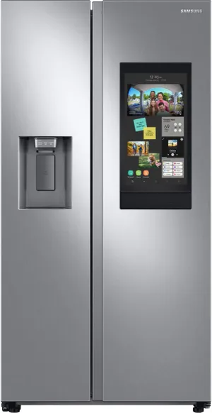 Front view of the Samsung RS27T5561SR side by side refrigerator