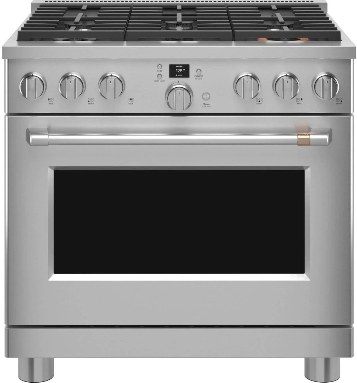 stainless steel gas range with knobs