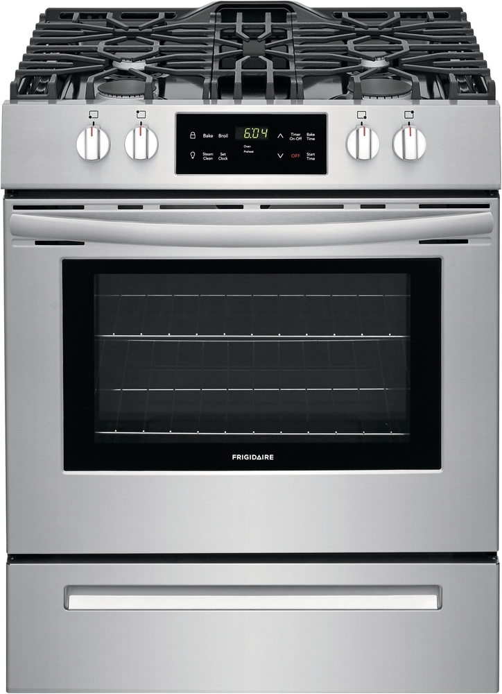 Frigidaire stainless steel gas range with front control display