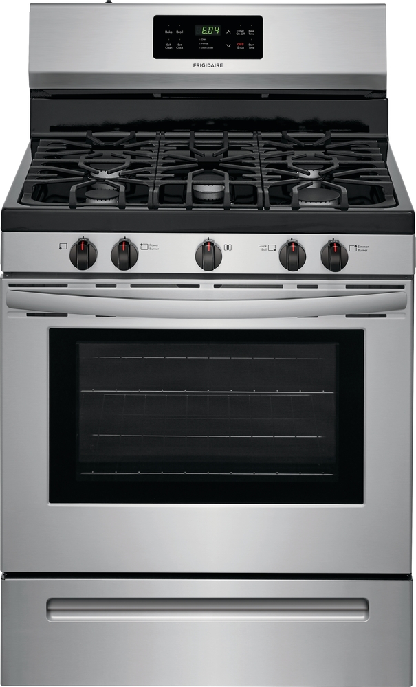Frigidaire stainless steel gas range with display on backguard