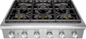 Overhead view of the Thermador PCG366W 36” rangetop 