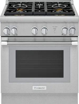 Credit: Thermador Front view of the Thermador Pro Harmony PRG304WH gas range