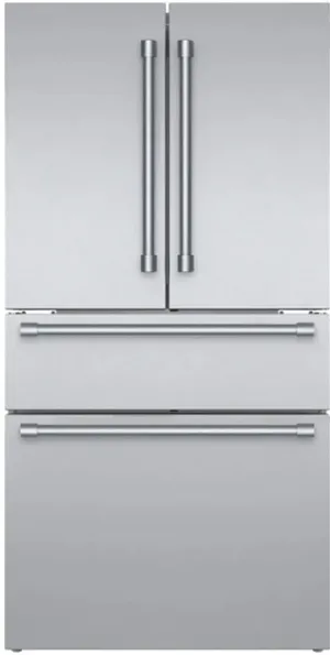 Front view of the Thermador T36FL821NS French door refrigerator
