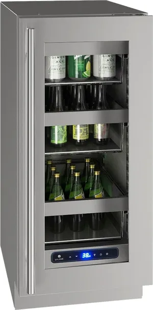 Front view of the U-Line UHRE515-SG01A beverage center