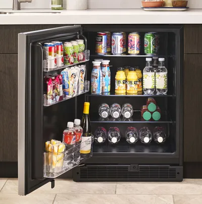 Various beverages inside a KitchenAid beverage center