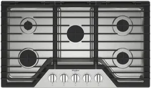 Overhead view of the Whirlpool WCGK5036PS 36” gas cooktop