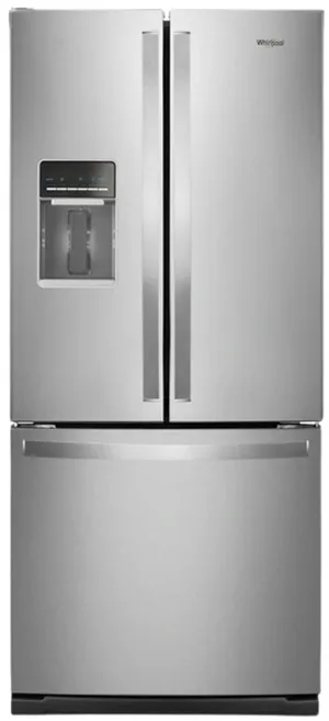 Front view of the Whirlpool WRF560SEHZ French door refrigerator 