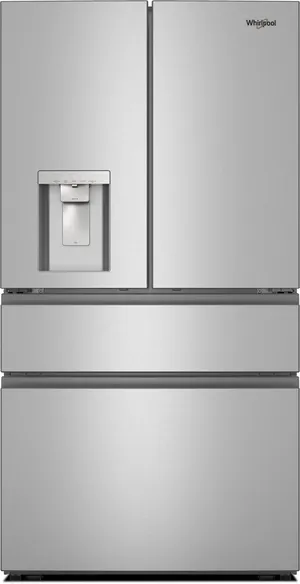 Front view of the Whirlpool WRMF3736SZ French door refrigerator