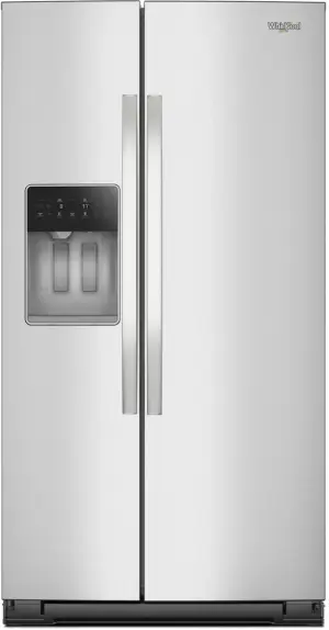Front view of the Whirlpool WRSF5536RZ side by side refrigerator 