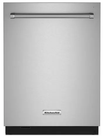 Front view of the KitchenAid KDTM604KPS dishwasher 