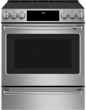 Front view of the Café CES700P2MS1 30” electric range 