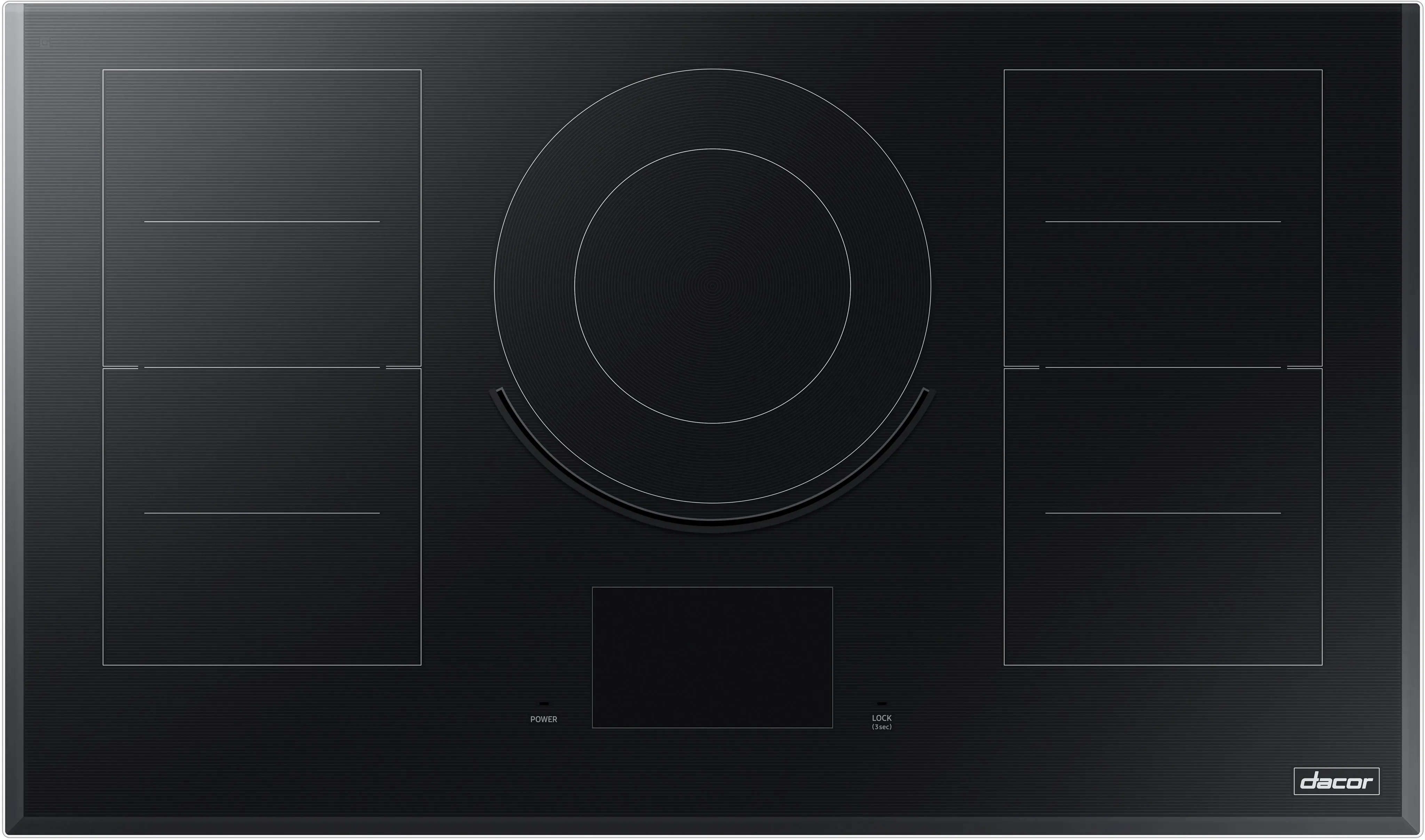 Dacor cooktop Overhead view of Dacor DTI36M977BB 36” induction cooktop