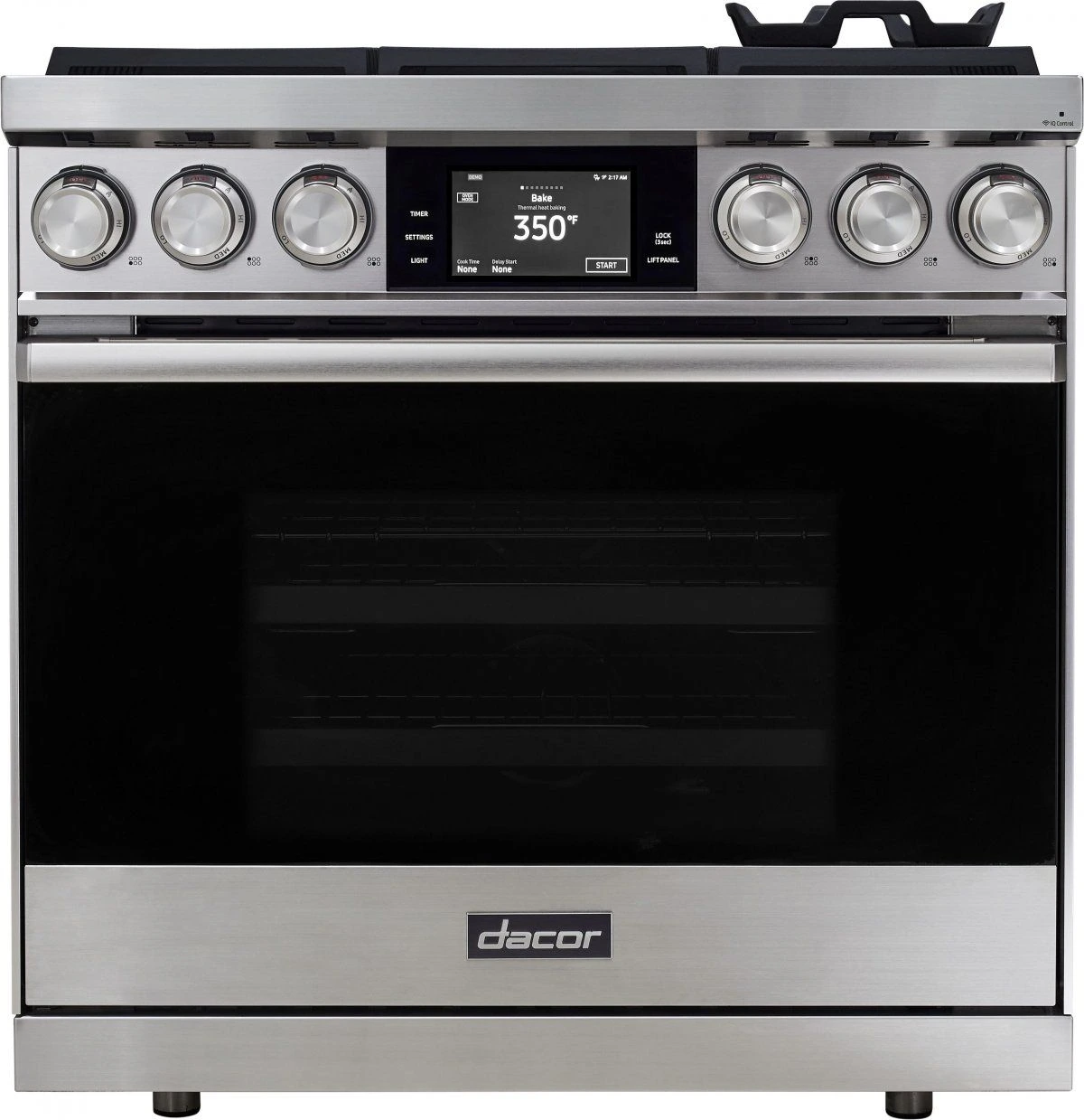 Dacor range Front view of Dacor DOP36M86DLS 36” steam range