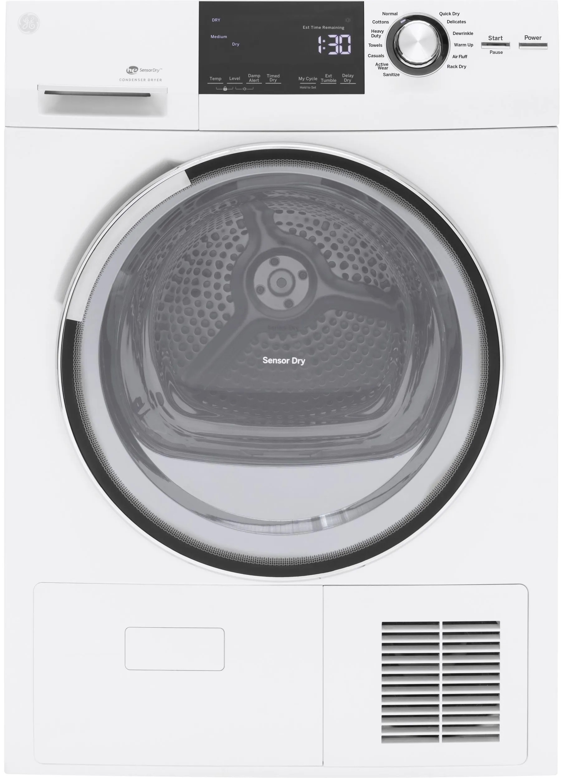 GE Front view of GE GFT14ESSMWW condenser dryer