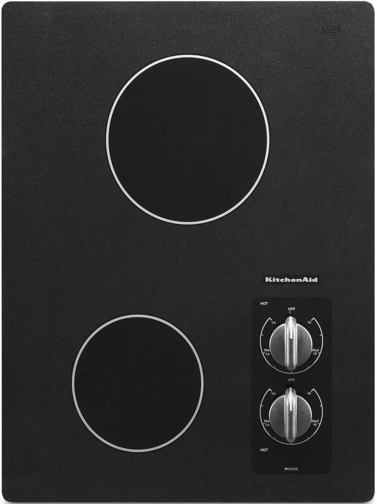 Overhead view of KitchenAid two-burner electric cooktop 