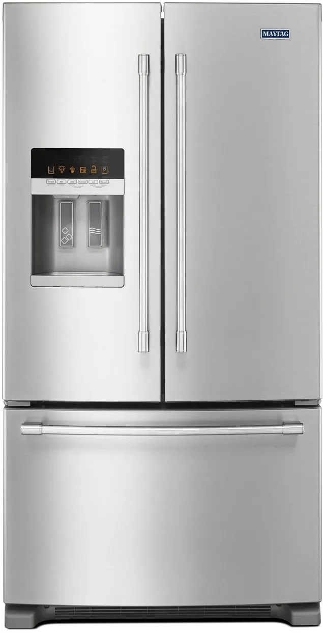 Maytag Front view of Maytag MFI2570FEZ stainless steel French door refrigerator