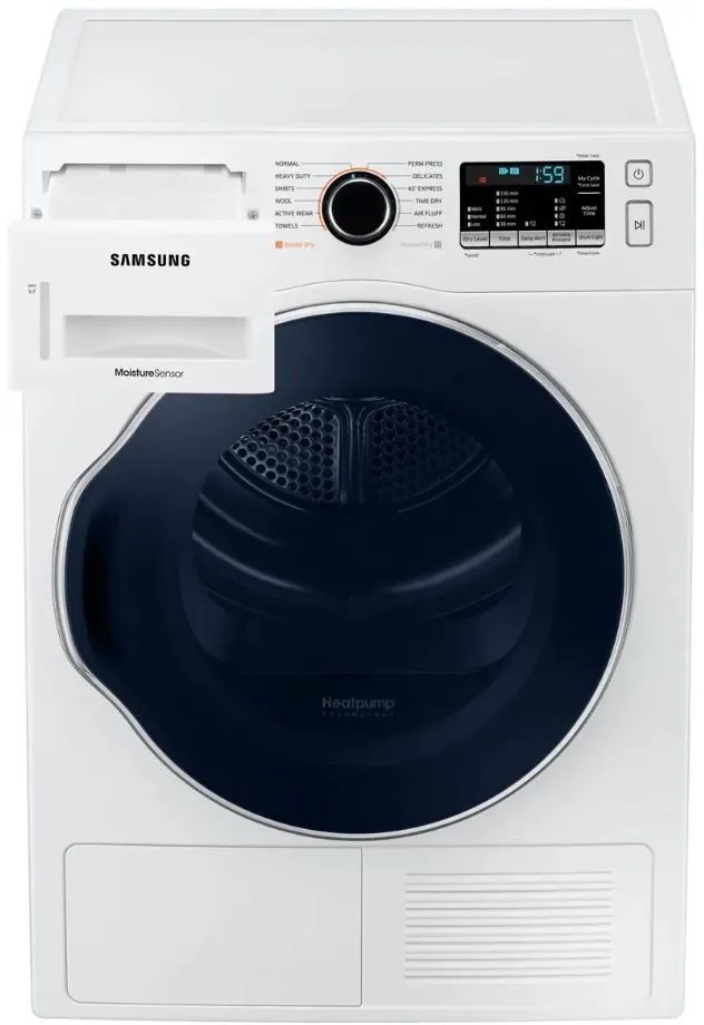 Samsung Front view of Samsung DV22N6800HW heated pump dryer