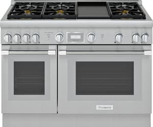 Front view of Thermador 48-inch duel fuel range