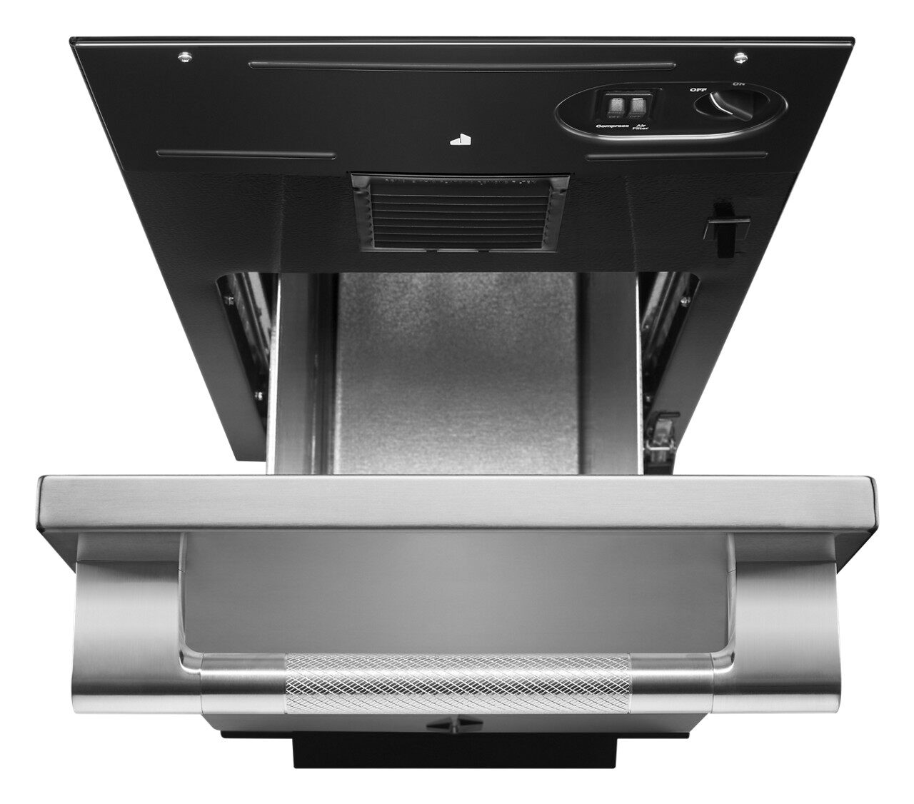 JennAir Overhead view of JennAir tc607x trash compactor with its door open