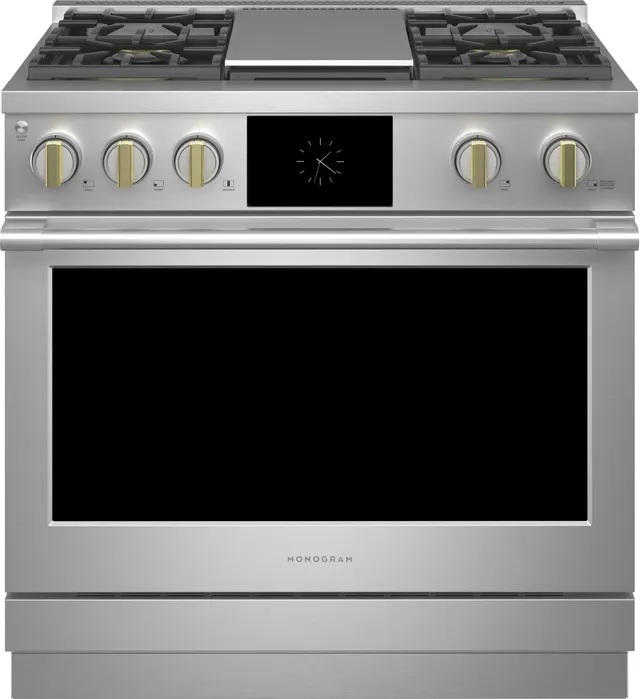 Credit: Monogram product image of Monogram 36" Freestanding Gas Range ZDP364NDTSS