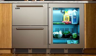 A Perlick under counter refrigerator and fridge drawers