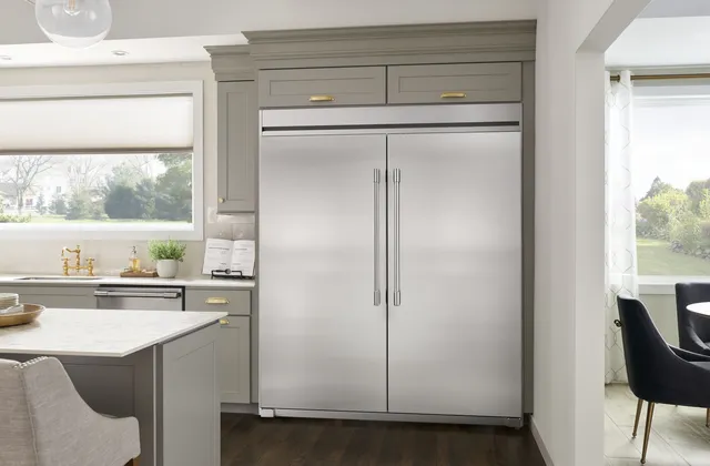 Credit: Frigidaire Professional The Frigidaire Professional FPRU19F8WF column refrigerator with a matching freezer in a kitchen
