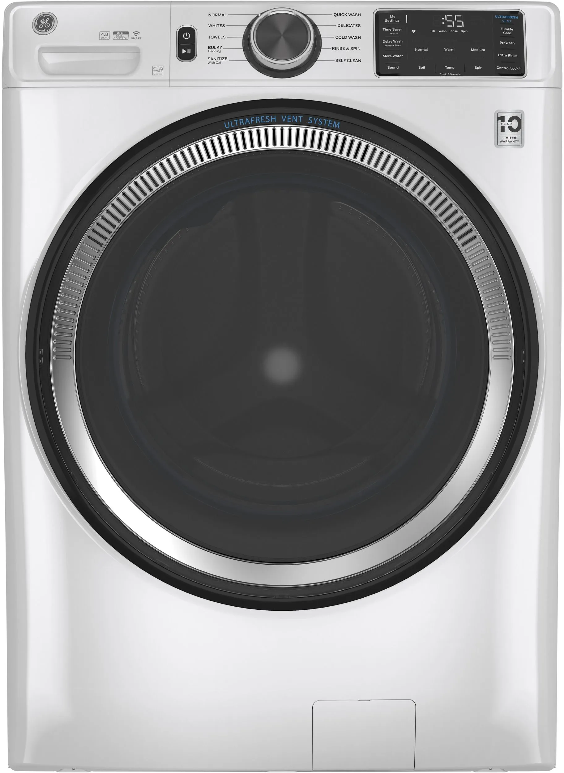 Credit: GE Front view of the GE GFW550SSNWW front load washer