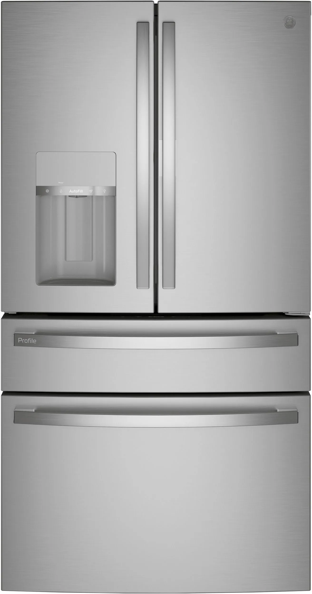 Front view of the GE Profile PVD28BYNFS French door refrigerator 