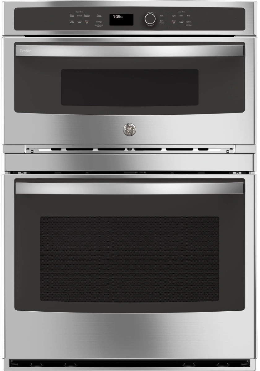 Front view of the GE Profile PT7800SHSS 30” microwave wall oven combo 