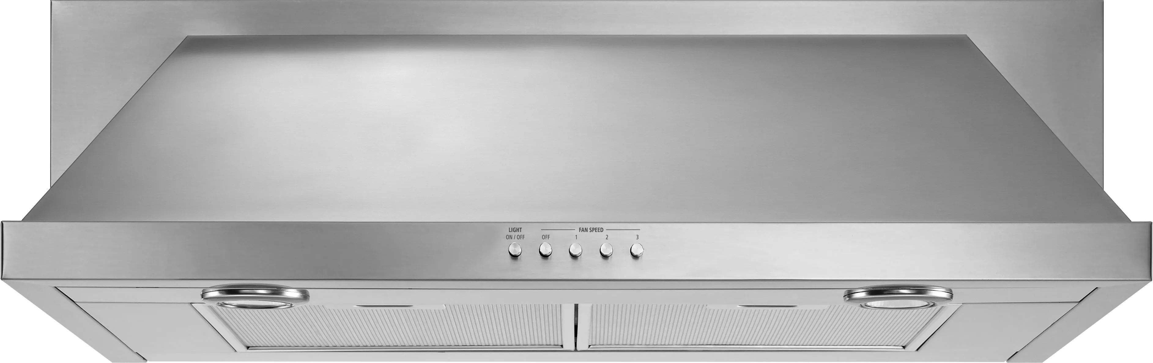 Front view of the Whirlpool UXT5530AAS under-cabinet range hood 