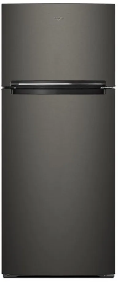 Credit: Whirlpool Front view of the Whirlpool WRT518SZKV black top freezer refrigerator