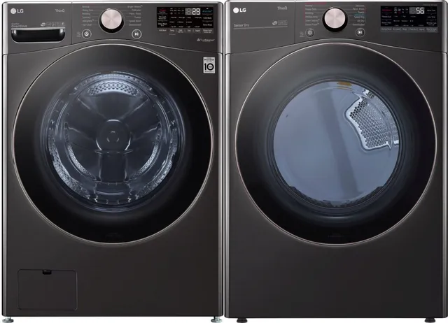 An LG laundry pair featuring the LG WM4000HBA front load washer and LG DLEX4000B dryer 