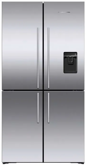 Front view of the Fisher & Paykel RF203QDUVX1 quad-door refrigerator 