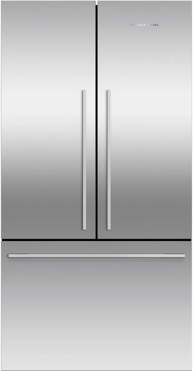ont view of the Fisher & Paykel RF201ADJSX5 French door refrigerator 